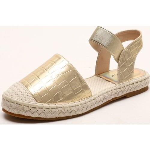 Gold/Silver cover toe weave sandals women 2021 hemp soled elastic band sandalias summer fisherman shoes woman plus size 36-42