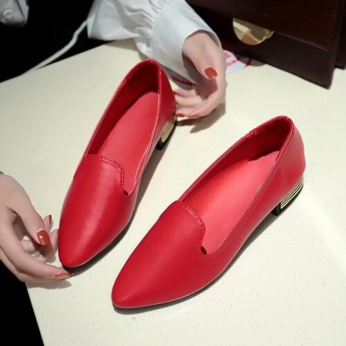 2020 Sweet Female High Quality Leather Office working Shoes Women Spring Square Heeled Dress Party Shoes Lady Pumps U14-57