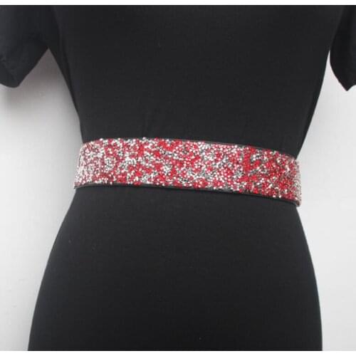 Womens runway fashion elastic shiny diamond beaded Cummerbunds female Dress Corsets Waistband Belts decoration wide belt R194