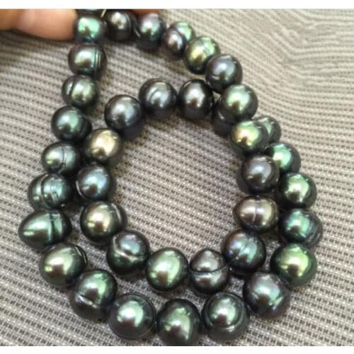 18 inch stunning tahitian 9-10mm black green pearl necklaces 925silver CLASP