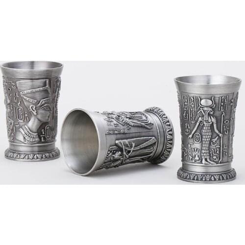 3 Pcs Set Retro Classical Egypt Myth Mini Copper Shot Glass Liquor Cup Tipsy Short Wine Glasses Pharaoh Cleopatra Rameses Ra God