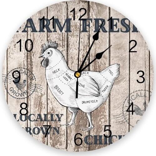 Farm Wood Grain Retro Chicken 3D Wall Clock Modern Design Living Room Decoration Kitchen Clock Art Wall Watch Home Decor