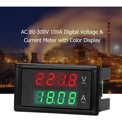 AC 80-300V 100A Digital Voltmeter Ammeter Amperage Tester Gauge Green Red LED Amp Dual AC Panel Current Meter Tester