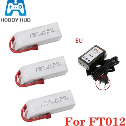 11.1V 3400mah 30C RC Lipo Battery+charger For FT012 Huanqi 734 RC Boat Helicopter Quadcopter Parts FT012 Battery 3400mAh lipo 3S