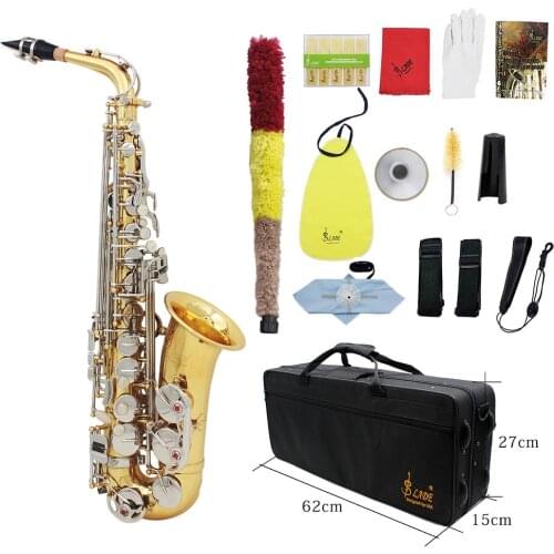 LADE Alto Saxophone Sax Glossy Brass Engraved Eb E-Flat Natural White Shell Button Wind Instrument