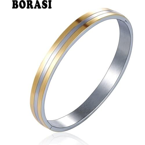 BOBASI Men Women Couple Cuff Bracelet & Bangles Double Layer Gold Color Stainless Steel Trendy Unisex Bracelet Fashion Jewelry