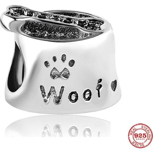 New 925 Sterling Silver Pet Dog Footprint Bone Bowl Charm Beads Fit Original Pandora Bracelet DIY Silver 925 Jewelry Making