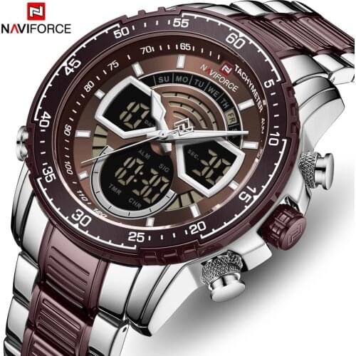NAVIFORCE Men Luxury Stainless Steel Dual Display Watches Fashion Chronograph Sport Waterproof Wristwatch Relogio Masculino