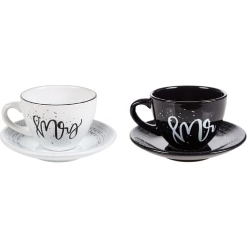 Mr & mrs Tea Cup Set 2li 215ml 100% Ceramic Width: 9,20 Length: 9,20 Height: 6,20 White and Black Color Matched Pair