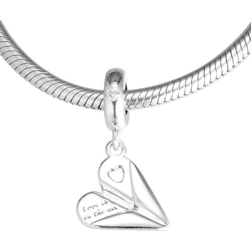 CKK Silver 925 Jewelry Heart Paper Plane Hanging Charm Fashion Beads Fits Original Bracelets Sterling Silver Making
