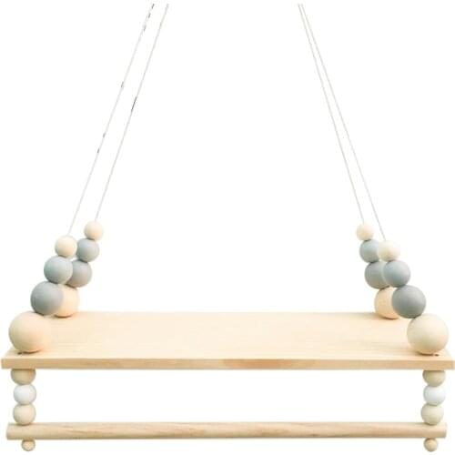 Wooden Wall Shelf with Clothes Rack Children Room Craft Storage Rack Rope Wall Hanging Living Room Decoration