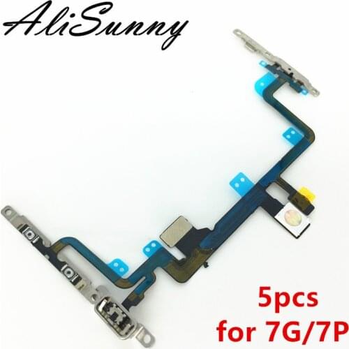 AliSunny 5pcs Power Volume Flex Cable for iPhone 7 & 7 Plus 7G Switch control Light Flash Ribbon with Metal Bracket Parts