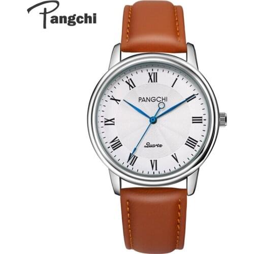 PANGCHI Brand Classic Roman Numerals Leather Watch Woman Casual Waterproof Small Dial Couple Watches Quartz Dress Wristwatches