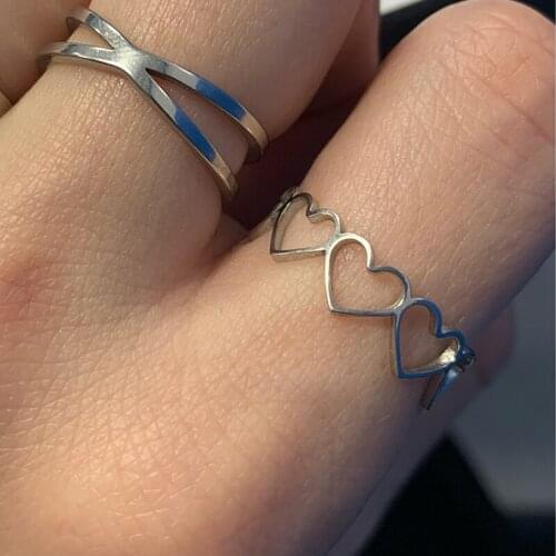 Stainless Steel Hollow Heart Rings For Women Girls Rose Gold Silver Color Open Female Couple Engagement Wedding Ring Jewelry