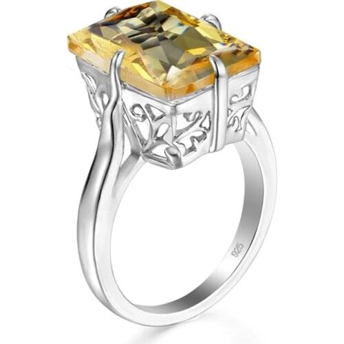 Szjinao Citrine Ring 925 Sterling Silver Rings For Women Rectangle Gemstone Boho Handmade Engrave S925 Silver Jewelry Engagement