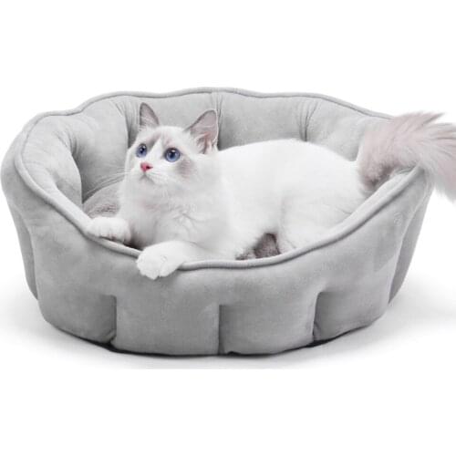 Pet Cat Scallop Shaped Bed Winter Warm Cozy Pet Dog Cat Bed Cave House Portable Nest Mat Kitten Cave With Removable Cushion