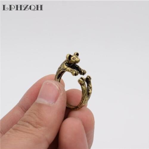 LPHZQH Fashion Vintage Adjustable Animal Ring Cute Koala Bear Ring For Women Men Gift Jewellery Christmas Birthday Gift