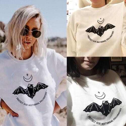 Protect Our Nocturnal Pollinators Sweatshirt Fashion Star Moon Bat Printed Pullovers Graphic Sweatshirts Girl Tumblr Jumpers