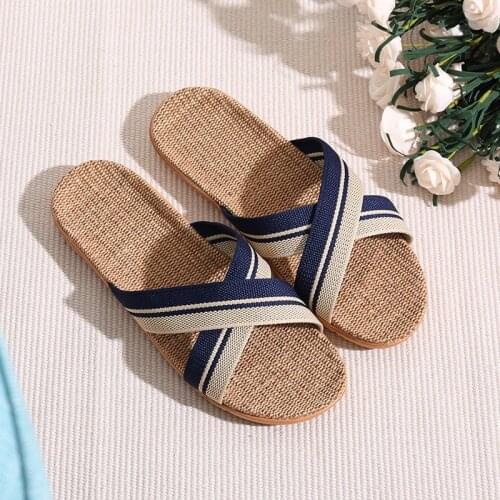 Men Slippers Sandals Flip Flops 2018 New Summer Fashion Breathable Hemp Non-slip Shoes Man Home Slides Striped Casual Female