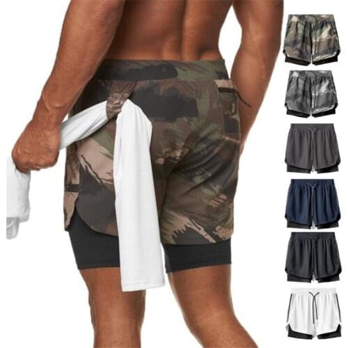 2021 New Double deck Running Shorts Men Fitness Workout Bermuda Bodybuilding Quick dry Short Pants Male clothing Bottoms