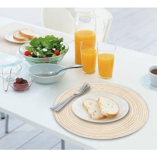 Set of 6 -Round Braided Placemats for Dining Table Table Woven Heat Resistant Non-Slip Kitchen Table Mats, 14" Diameter, Beige