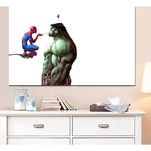 Funny Spiderman and The Hulk Daily Life Canvas Painting Prints and Posters Wall Art Pictures for Kids Room Decoration Cuadros
