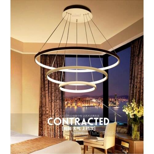 NEW3 ring acrylic Chandelier Brightness Dimmable Modern round pendant lamp 90-260V 40 60 100CM Simple personality pendant lamps