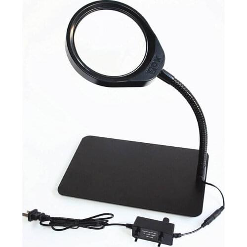 New Lighted Magnifier Desk Table Top Desk LED Lamp Reading 125mm 10X 25mm 20X Large Lens Magnifying Glass with LED Lamp