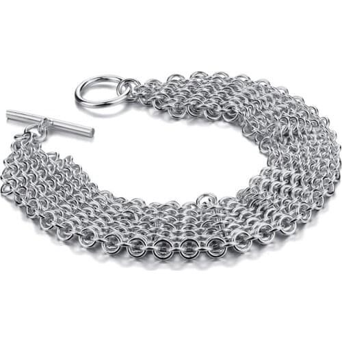 New style 925 silver bracelet for women with ms multi-layer chain design fashion personality exaggerated wide bracelet