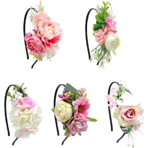 Boho Flower Headband for Girls Artificial Floral Hairband Bridal Women Newborn Baby Birthday Kids Hair Hoop Hair Accessories