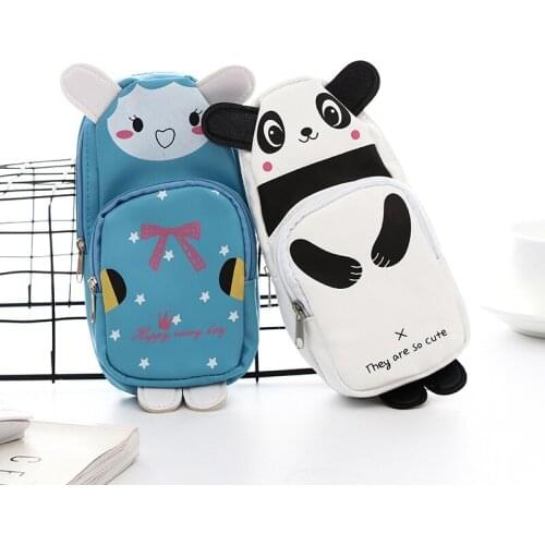 1 Pcs Cartoon Cute Panda Rabbit PU Leather Large Capacity Pencil Bag Case Animal Design Pencil Box Stationery School Office