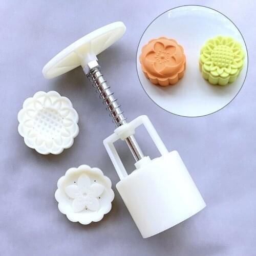 Plastic Mooncake Mold 50g Sunflower Plum Stamp Biscuit Cookie Cutter Hand Pressure Mould DIY Fondant Baking Tool