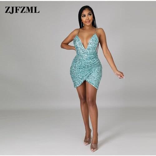 Midnight Style Chain Spaghetti Strap Backless Womens Sequin Dress Birthday Party Clubwear Draped Irregular Package Hip Robe