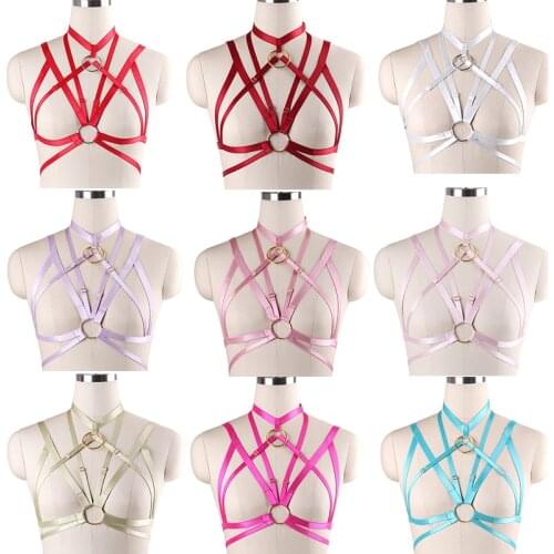 Pink Red Body Harness Lingerie Harajuku Goth Fetish sex Bdsm Bondage Erotic Full Halloween Garter Elastic adjust Strap Tops bras