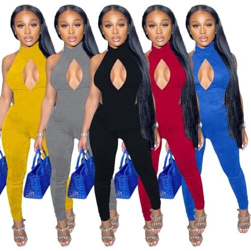 Casual Women Jumpsuit Halter Hollow Out Bandage Backless Long Romper Women Outfit