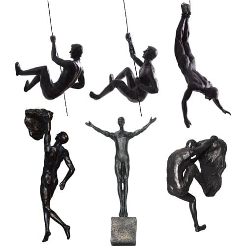 Industrial Style Climbing Man Resin Iron Wire Wall Hanging Decoration Sculpture Figures for Bar Home Office Wall Decor