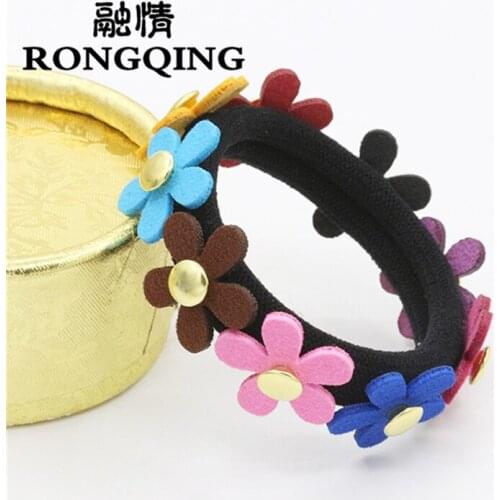 RONGQING 2pcs/lot Random Delivery Mixed Five Petal Flower Hair Bands for Girls