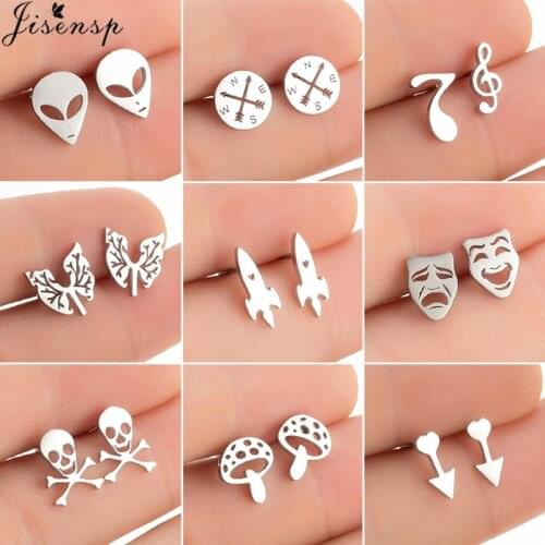 Punk Cartoon Stainless Steel Earrings for Women Black Fashion Compass Lung Rocket Earings Skull Halloween Earing Christmas Gifts