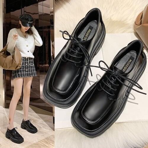 Single shoes womens spring new thick heel all-match college British style small leather shoes womens shoes X684
