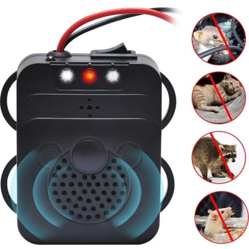 Vehicle Rodent Repellent Car Under Hood Animal Pest Repeller Ultrasonic Rat Deterrent Trap 12V Automobile With LED Flashlight
