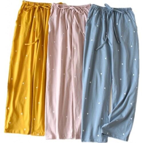 Spring Autumn Women 100% Cotton Sleep Bottoms Female Loosen plus size nighty trousers sleepwear pyjama Ladies Cute pajama pants