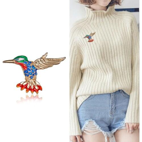 Full Zircon Bird Brooch Womens Lovely Hummingbird Brooch Gold Color Pin Painted Oil Animal Jewelry Gift Coat Dress Accessories