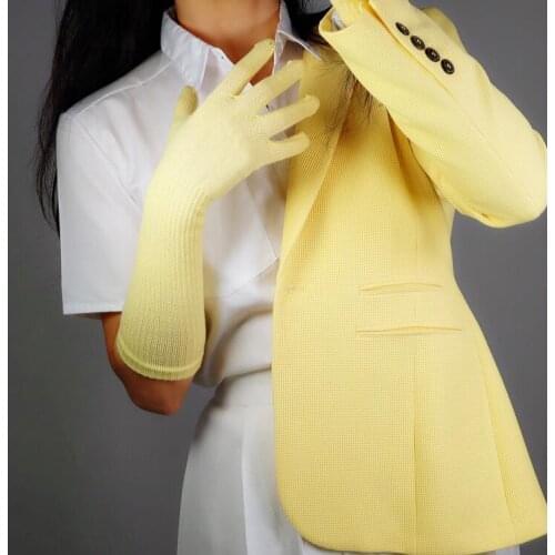 Womens autumn winter wool knitted elastic gloves ladys yellow color performance dancing long warm driving glove 40cm R2779