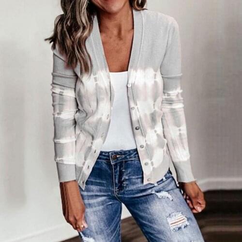 Women Slim Cardigan Sweater Casual Gradient Tie Dye Long Sleeve Blouse for Daily Life Casual Womens Clothing 2021 Jumpers