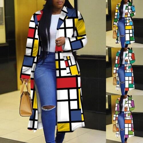 Women Coat Spring Autumn African Women Printing Long Sleeve Polyester Shirt Dress African Dresses Lapel Pockets Buttons Jacket