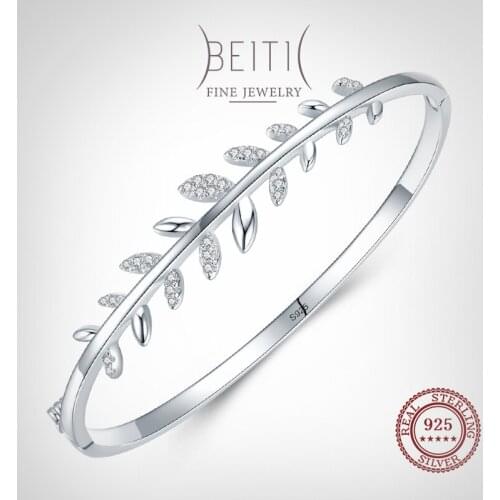 Beitil Genuine 925 Sterling Silver Tree Leaves Bracelets For Women Dazzling Clear Clear Zircon Fine Elegant Wedding Jewelry
