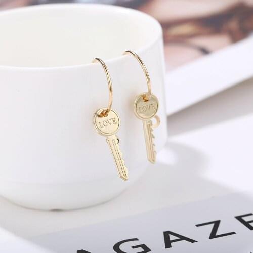 Zhijia Trendy earrings Gold color KEY LOVE earrings creative female stud earrings jewelry accessories