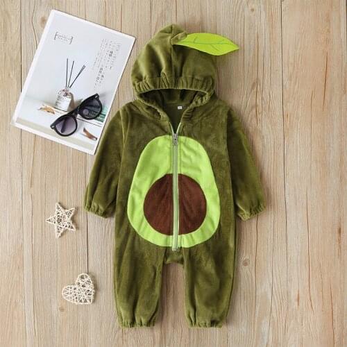 0-3Y Warm Winter Infant Newborn Baby Boy Girl Rompers Cartoon Avocado Long Sleeve Plush Jumpsuit Autumn Baby Costumes Overalls