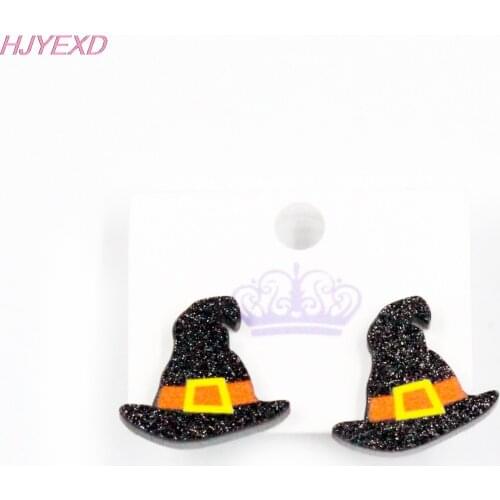 1pair)20mm Halloween Stud Earrings Black Witch Hat Acrylic