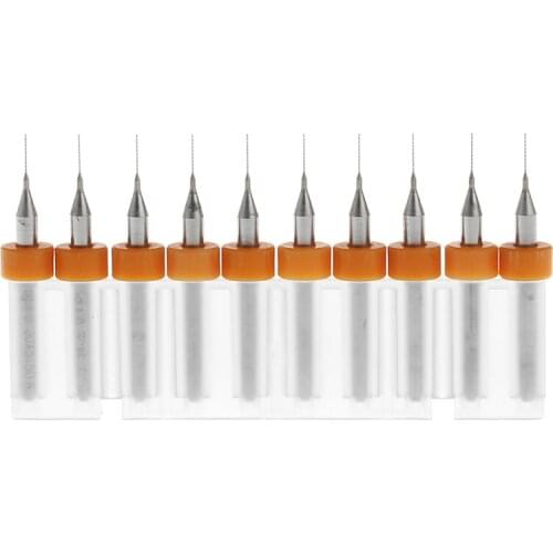 10Pcs 0.3mm Tip 1/8" Shank Spiral Flute Tungsten Carbide Micro PCB Drill Bit